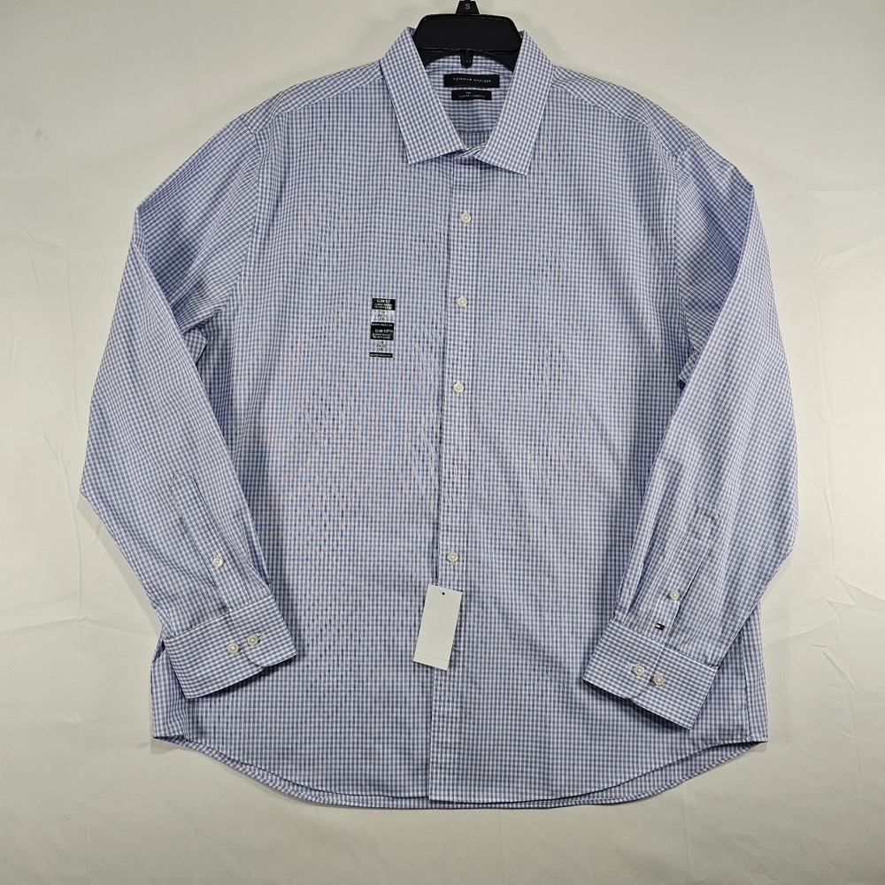 Tommy Hilfiger TH Flex Slim Fit Stretch Twill Dress Shirt‎ Blue Check 18 34/35